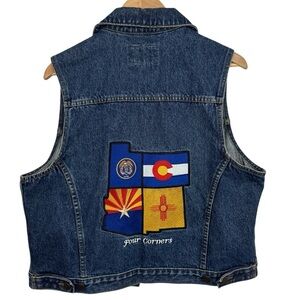Vintage 90s IMUS Denim Trucker Vest Womens L Four Corners Western Blue Jean EUC!